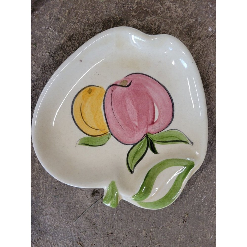 L A Potteries Co Ceramic 1964 Apple Shape Snack Plate Trinket USA 7 in Vtg MCM